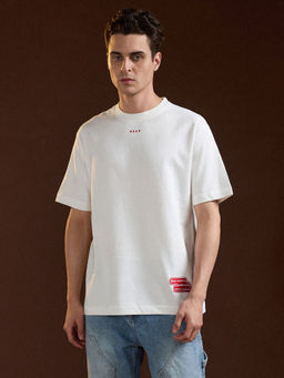 The Bear House - Men White Cotton Oversize Fit Letter Graphic Half Sleeve T-Shirt