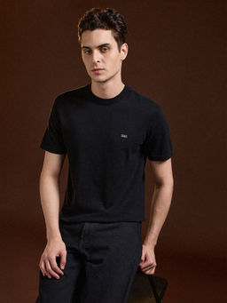The Bear House - Men Black Cotton Regular Fit Solid Half Sleeve T-Shirt
