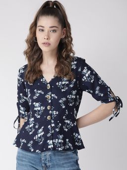 Twenty Dresses by Nykaa Fashion - Navy Blue Casual Meets Cute Peplum Top