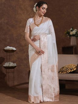 SATRANI - White Silk Weaving Saree with Unstitched Blouse