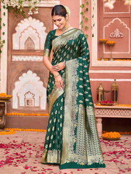 SATRANI - Green Silk Weaving Saree with Unstitched Blouse