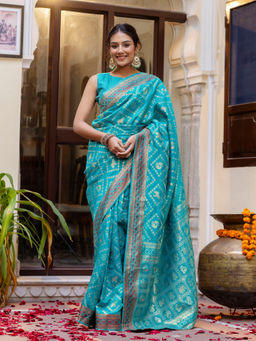 SATRANI - Blue Silk Weaving Saree with Unstitched Blouse