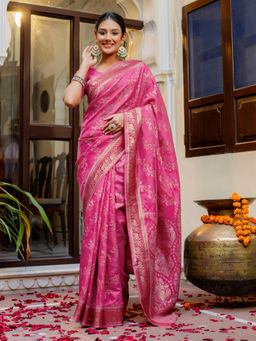 SATRANI - Pink Silk Weaving Saree with Unstitched Blouse