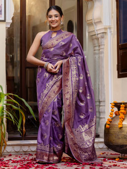 SATRANI - Purple Silk Weaving Saree with Unstitched Blouse