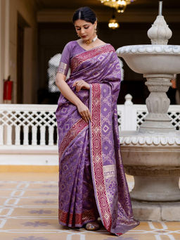SATRANI - Purple Silk Weaving Saree with Unstitched Blouse