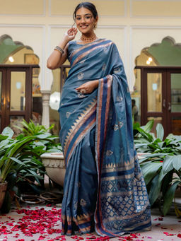 SATRANI - Blue Silk Weaving Saree with Unstitched Blouse