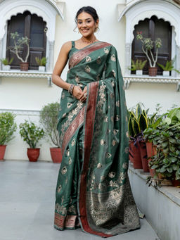 SATRANI - Green Silk Weaving Saree with Unstitched Blouse
