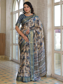 SATRANI - Multi Silk Printed Weaving Border Saree with Unstitched Blouse