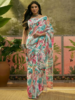 SATRANI - Multi Linen Printed Saree with Unstitched Blouse