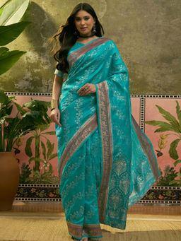 SATRANI - Turquoise Silk Weaving Saree with Unstitched Blouse