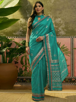 SATRANI - Turquoise Green Silk Weaving Saree with Unstitched Blouse