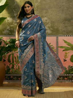 SATRANI - Blue Silk Weaving Saree with Unstitched Blouse