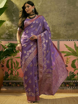 SATRANI - Purple Silk Weaving Saree with Unstitched Blouse