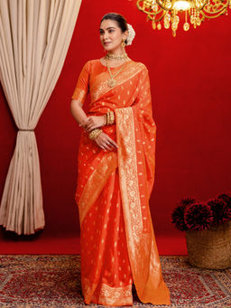 SATRANI - Orange Silk Weaving (Dual Tone) Saree with Unstitched Blouse