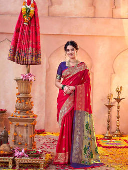 SATRANI - Red Silk Weaving Paithani Saree with Unstitched Blouse