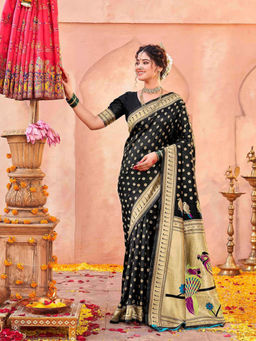SATRANI - Black Silk Weaving Paithani Saree with Unstitched Blouse
