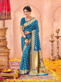 SATRANI - Blue Silk Weaving Paithani Saree with Unstitched Blouse