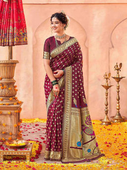 SATRANI - Maroon Silk Weaving Paithani Saree with Unstitched Blouse
