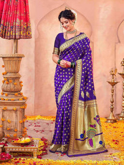 SATRANI - Purple Silk Weaving Paithani Saree with Unstitched Blouse