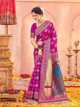 SATRANI - Magenta Silk Weaving Paithani Saree with Unstitched Blouse