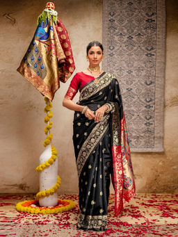 SATRANI - Black Silk Weaving Paithani Saree with Unstitched Blouse