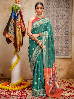 SATRANI - Blue Silk Weaving Paithani Saree with Unstitched Blouse