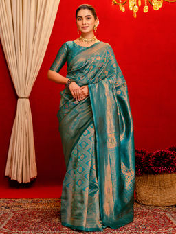 SATRANI - Teal Silk Weaving Saree with Unstitched Blouse