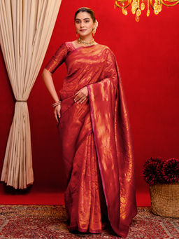 SATRANI - Maroon Silk Weaving Saree with Unstitched Blouse