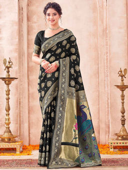 SATRANI - Black Silk Weaving Saree with Unstitched Blouse