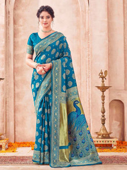 SATRANI - Peacock Blue Silk Weaving Saree with Unstitched Blouse