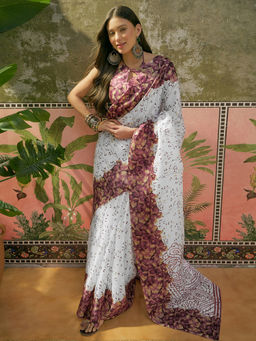 SATRANI - Off-White Khadi Printed Saree with Unstitched Blouse