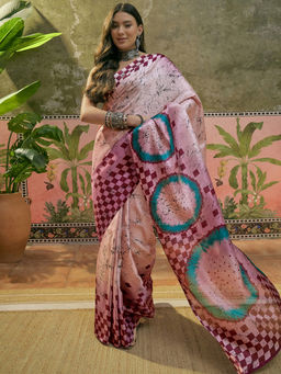 SATRANI - Mauve Khadi Printed Saree with Unstitched Blouse