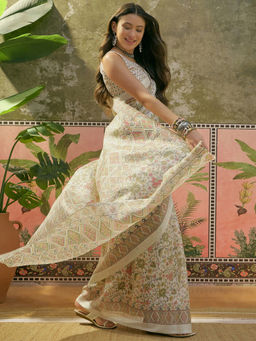 SATRANI - Off-White Khadi Printed Saree with Unstitched Blouse
