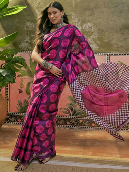 SATRANI - Purple Khadi Printed Saree with Unstitched Blouse