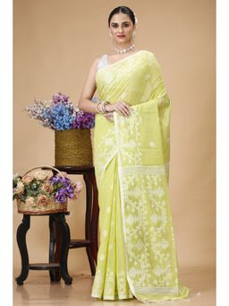 SLAGHA - Green Women's Ethnic Muslin Saree with Unstitched Blouse