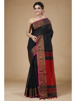 SLAGHA - Black Woven Handloom Cotton Silk Saree with Unstitched Blouse