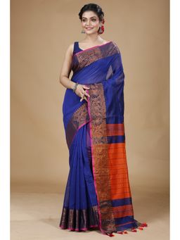 SLAGHA - Blue Woven Handloom Cotton Silk Saree with Unstitched Blouse