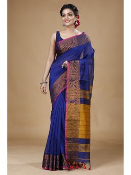 SLAGHA - Blue Woven Handloom Cotton Silk Saree with Unstitched Blouse