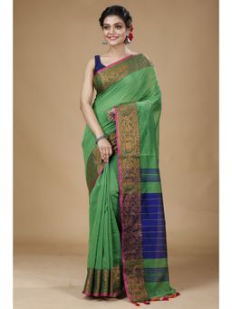 SLAGHA - Green Woven Handloom Cotton Silk Saree with Unstitched Blouse