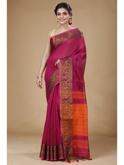 SLAGHA - Pink Woven Handloom Cotton Silk Saree with Unstitched Blouse