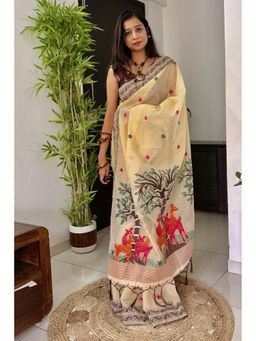 Mysilklove - Brandy Handloom Muga Cotton Saree with Unstitched Blouse