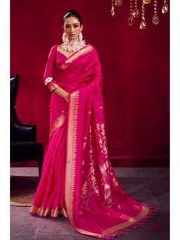 Mysilklove - Orchid Pink Handloom Satin Linen Silk Saree with Unstitched Blouse