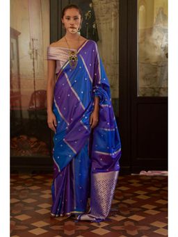 Mysilklove - Multi-Color Rich Handloom Rangkat Banarasi Satin Silk Saree with Unstitched Blouse