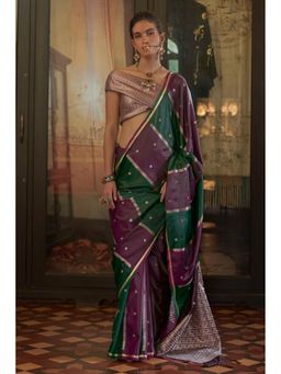 Mysilklove - Multi-Color Rich Handloom Rangkat Banarasi Satin Silk Saree with Unstitched Blouse