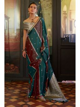 Mysilklove - Multi-Color Rich Handloom Rangkat Banarasi Satin Silk Saree with Unstitched Blouse