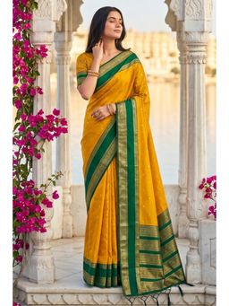 Mysilklove - Canary Yellow Woven Banarasi Saree with Unstitched Blouse