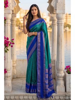 Mysilklove - Bondi Teal Woven Banarasi Saree with Unstitched Blouse