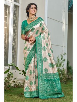 Mysilklove - Classic Cream Woven Banarasi Saree with Unstitched Blouse