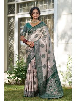 Mysilklove - Classic Cream Woven Banarasi Saree with Unstitched Blouse