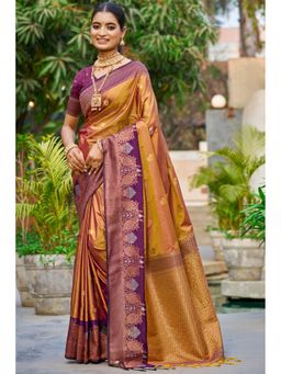 Mysilklove - Munsell Mustard Woven Banarasi Saree with Unstitched Blouse